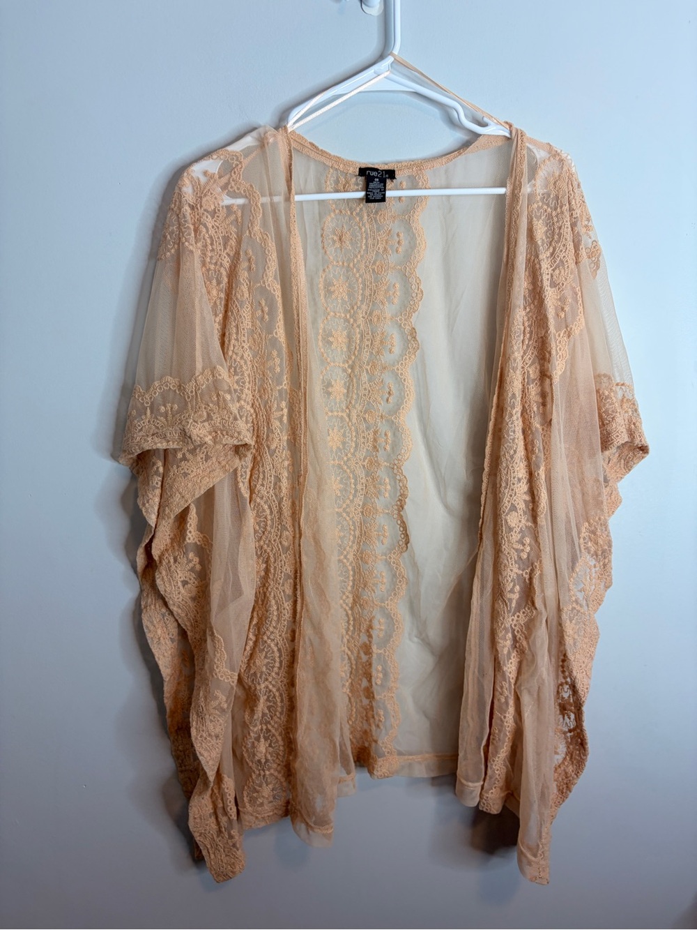 Rue21 Peach Nude Lace Sheer Kimono O/S
